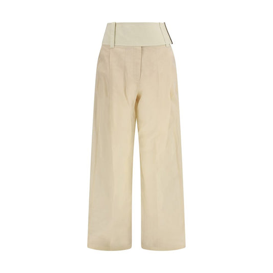 Casual Pants by Max Mara for women in cotton beige features an refined tailoring silhouette, showcasing a premium regular-fit & wide with a low rise and long cut for a refined tailoring look.