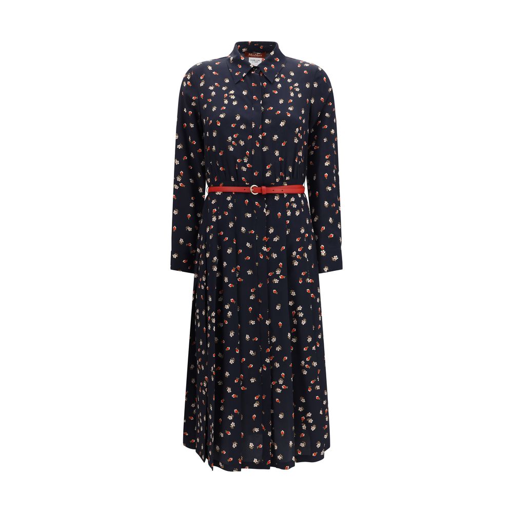 Dress by Max Mara for women in silk blue, patterned, floral & print showcases a striking silhouette, elegantly detailed with a long-sleeve, refined , and a striking long for a striking finish.
