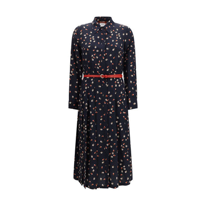 Dress by Max Mara for women in silk blue, patterned, floral & print showcases a striking silhouette, elegantly detailed with a long-sleeve, refined , and a striking long for a striking finish.