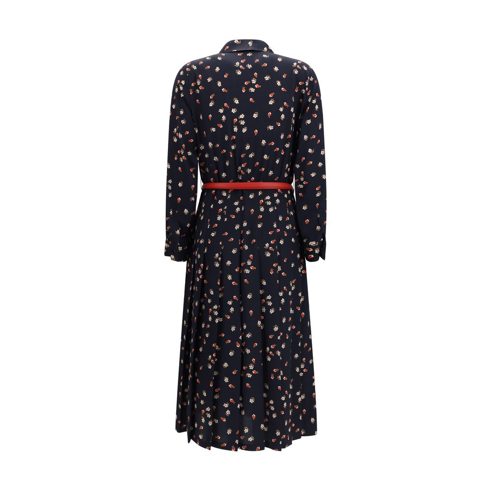 Dress by Max Mara for women in silk blue, patterned, floral & print features an sultry silhouette defined by a and , falling to an sultry long for a sultry look.