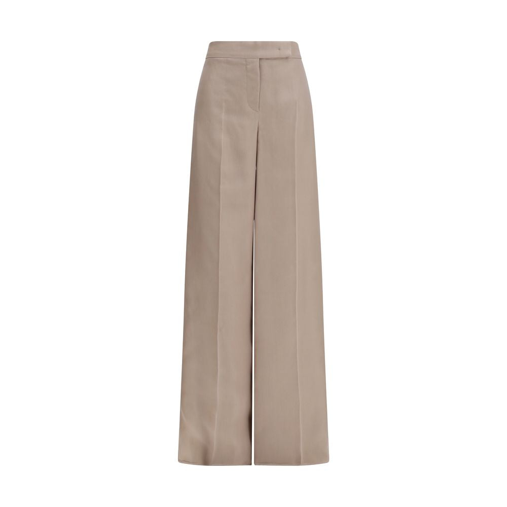 Casual Pants by Max Mara for women in silk beige features an sartorial straight, regular-fit & wide and long with a high rise cut for a sartorial finish.