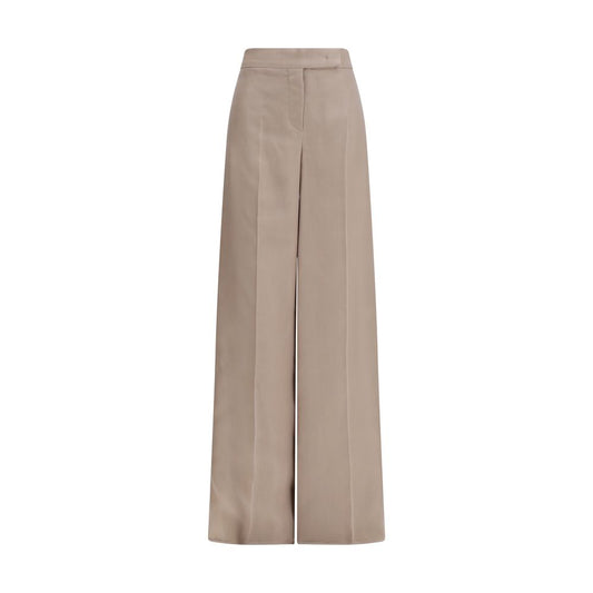 Casual Pants by Max Mara for women in silk beige features an sartorial straight, regular-fit & wide and long with a high rise cut for a sartorial finish.