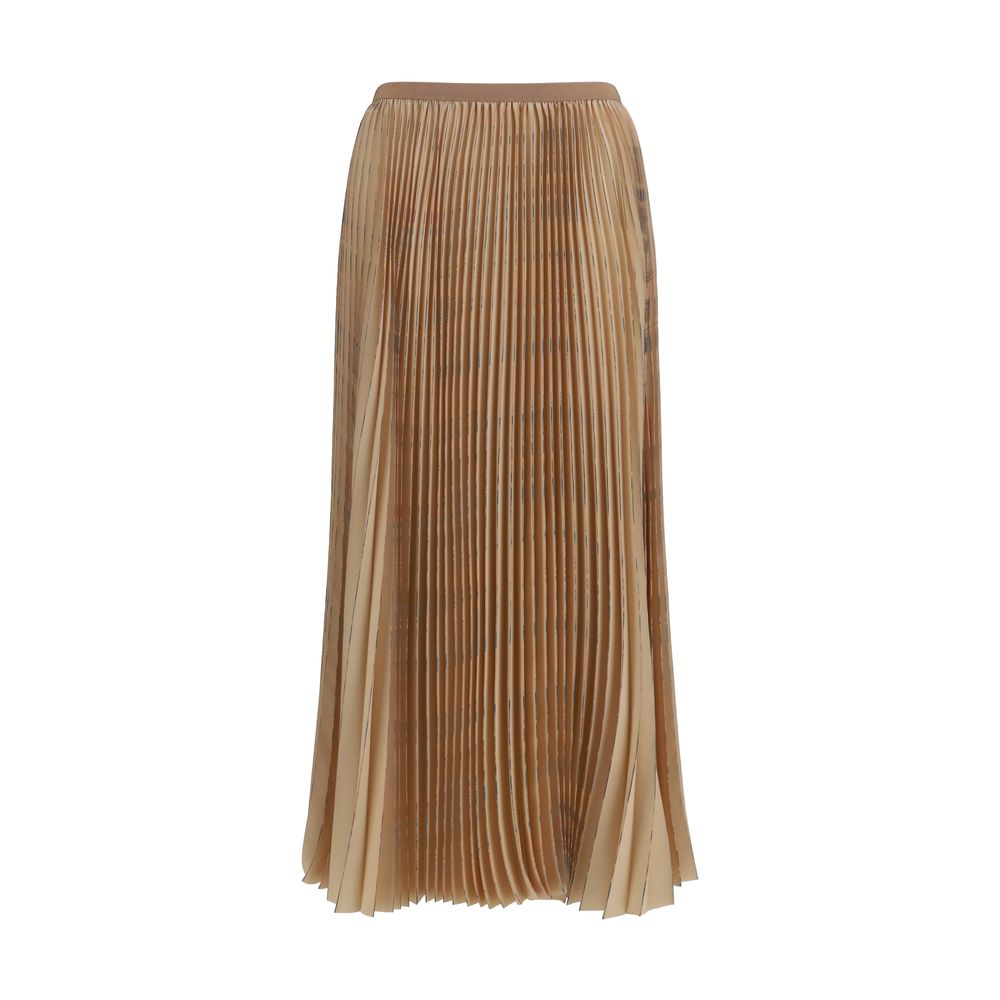 Skirt by Fabiana Filippi for women in calf leather & polyester beige features a captivating silhouette, showcasing the captivating Women's Pleated Calf Leather & Polyester Midi Skirt design with a sophisticated midi for a captivating look.