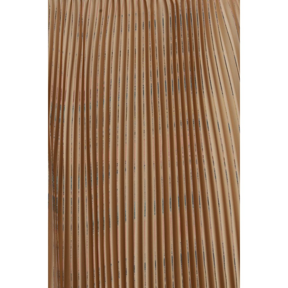 Skirt by Fabiana Filippi for women in calf leather & polyester beige showcases a dramatic silhouette, artfully capturing the essence of the Women's Pleated Calf Leather & Polyester Midi Skirt in a dramatic midi cut for a refined look.
