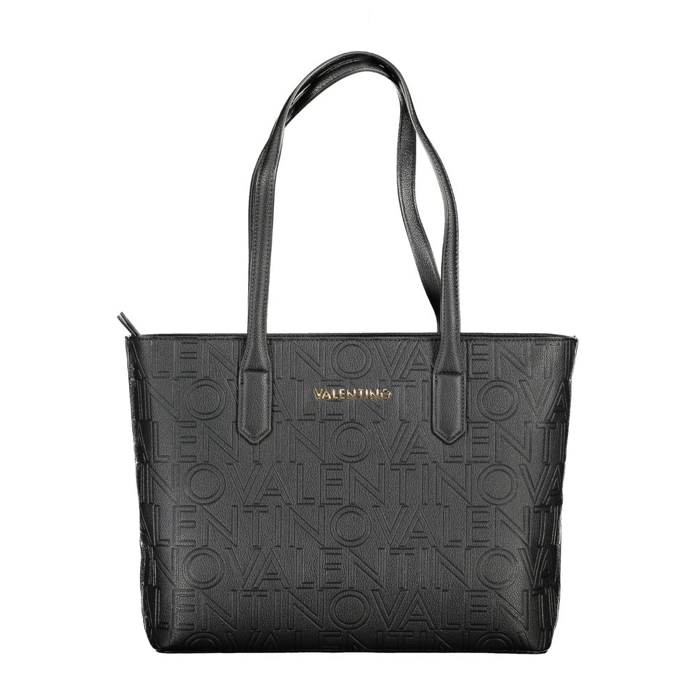Shopper Tote Handbag by Mario Valentino for women in polyurethane black features a ornamental silhouette, showcasing a secure zipper, ample built-in-compartments, and ornamental handle for a sophisticated look.