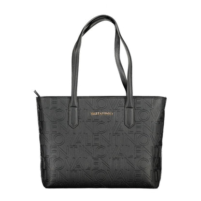 Shopper Tote Handbag by Mario Valentino for women in polyurethane black features a ornamental silhouette, showcasing a secure zipper, ample built-in-compartments, and ornamental handle for a sophisticated look.