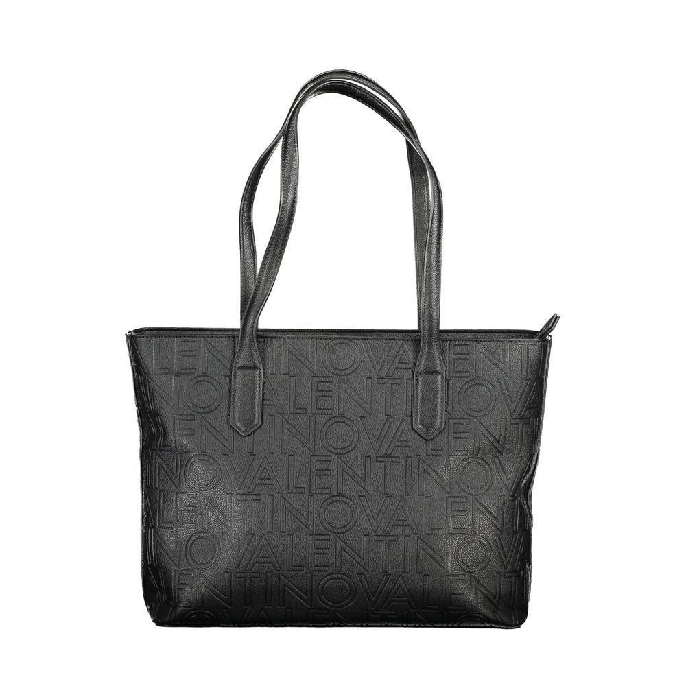 This Shopper Tote Handbag by Mario Valentino for women in polyurethane and black presents a sculptural silhouette featuring a secure zipper, ample built-in-compartments, and versatile handle for a sculptural finish.