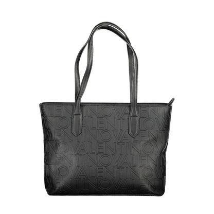 This Shopper Tote Handbag by Mario Valentino for women in polyurethane and black presents a sculptural silhouette featuring a secure zipper, ample built-in-compartments, and versatile handle for a sculptural finish.