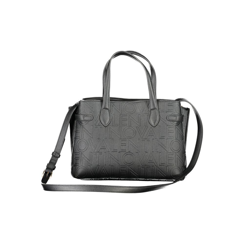 Handbag by Mario Valentino for women in polyethylene black & signature features a signature silhouette, showcasing a secure zipper and signature built-in-compartments with versatile adjustable-strap & handle for a sophisticated look.