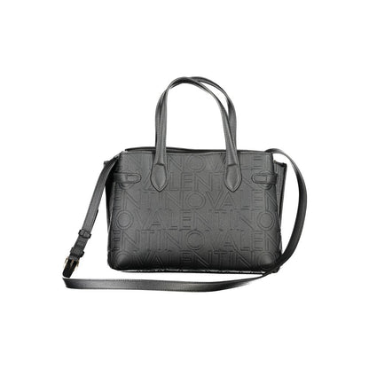 Handbag by Mario Valentino for women in polyethylene black & signature features a signature silhouette, showcasing a secure zipper and signature built-in-compartments with versatile adjustable-strap & handle for a sophisticated look.