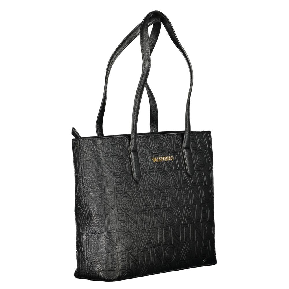 Shopper Tote Handbag by Mario Valentino for women in polyurethane black presents a ornamental silhouette, showcasing a secure zipper, ample built-in-compartments, and versatile handle for a ornamental finish.