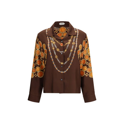 Shirt by Versace for women in fabric brown, patterned & print, featuring a nuanced long-sleeve and nuanced for a sophisticated finish.