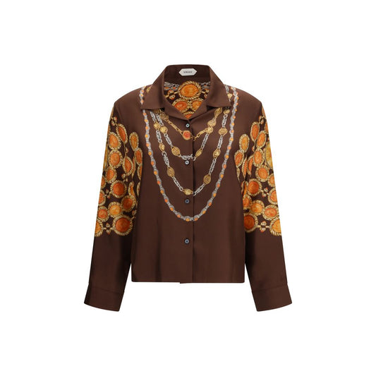 Shirt by Versace for women in fabric brown, patterned & print, featuring a nuanced long-sleeve and nuanced for a sophisticated finish.