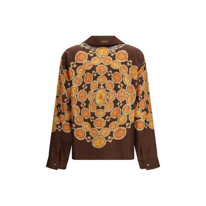 Shirt by Versace for women in fabric brown, patterned & print showcases a sublime silhouette, artfully detailed with a sublime and for a sophisticated, sublime finish.