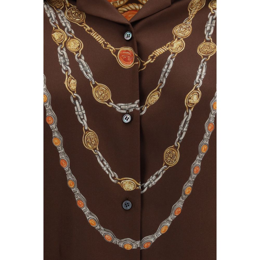 Shirt by Versace for women in fabric brown, patterned & print showcases a sleek silhouette, elegantly detailed with a sleek and for a sleek finish.