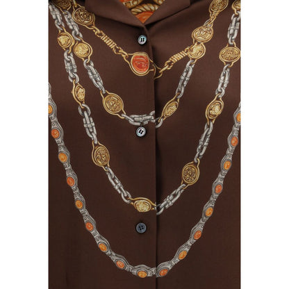 Shirt by Versace for women in fabric brown, patterned & print showcases a sleek silhouette, elegantly detailed with a sleek and for a sleek finish.