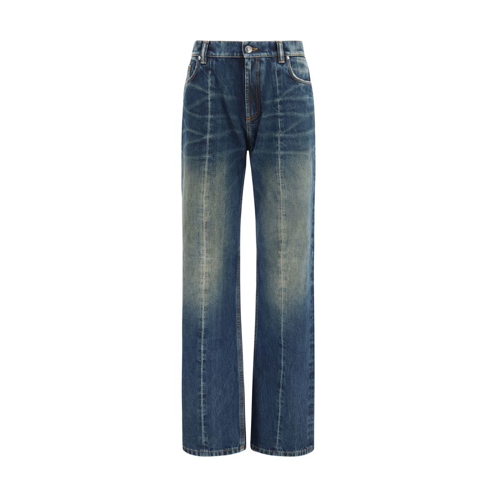 Jeans by Versace for women in denim cotton blue features an refined tailoring silhouette, showcasing a premium straight-leg & regular-fit with a and long cut for a refined tailoring look.