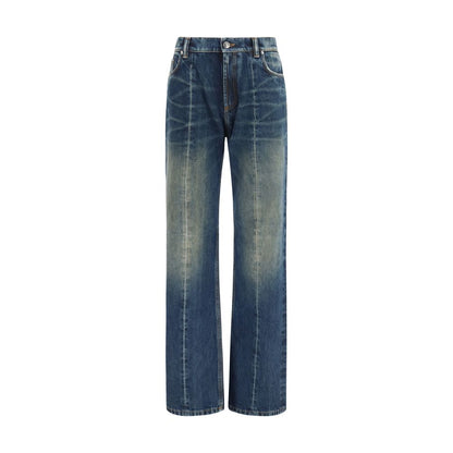 Jeans by Versace for women in denim cotton blue features an refined tailoring silhouette, showcasing a premium straight-leg & regular-fit with a and long cut for a refined tailoring look.