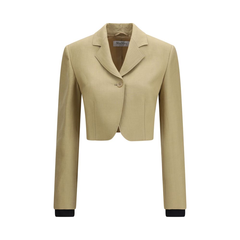 Trucker Jacket by Max Mara for women in linen & denim cotton beige features an contemporary silhouette, showcasing a sophisticated and contemporary for a truly refined look.