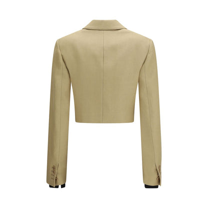 Trucker Jacket by Max Mara for women in linen & denim cotton beige features a dramatic silhouette, showcasing a sophisticated and distinctive for a dramatic aesthetic.