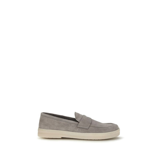 Loafer Slip-On Work Shoes by Prada for men in bos taurus calf suede leather gray, signature-print & print showcases a resplendent Men's Bos Taurus Calf Suede Leather Loafer Slip-On Work Shoes aesthetic, defined by its resplendent round toe style and elegant .