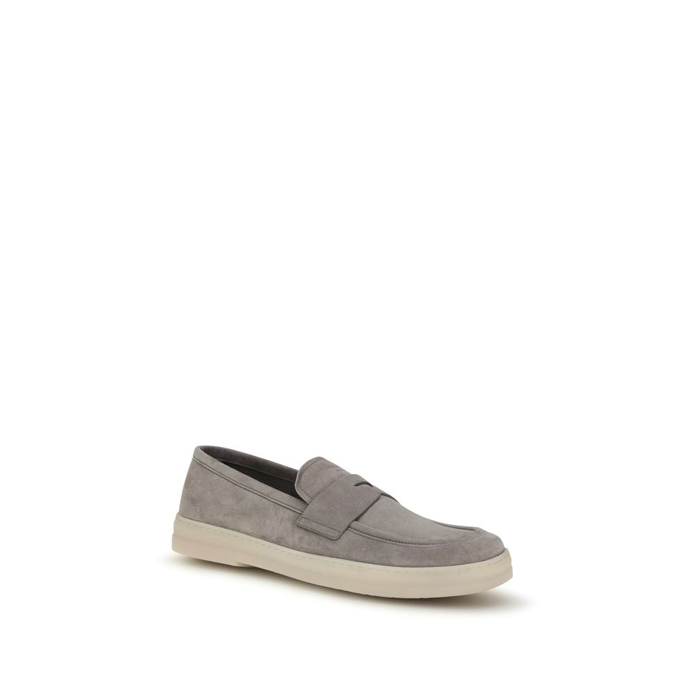 Loafer Slip-On Work Shoes by Prada for men in bos taurus calf suede leather gray, signature-print & print showcases a resplendent Men's Bos Taurus Calf Suede Leather Loafer Slip-On Work Shoes aesthetic, defined by its resplendent round toe style and elegant .