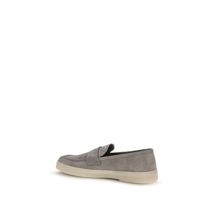 Loafer Slip-On Work Shoes by Prada for men in bos taurus calf suede leather gray, signature-print & print showcases a timeless silhouette from the Men's Bos Taurus Calf Suede Leather Loafer Slip-On Work Shoes collection, featuring a timeless and round toe style for a timeless finish.