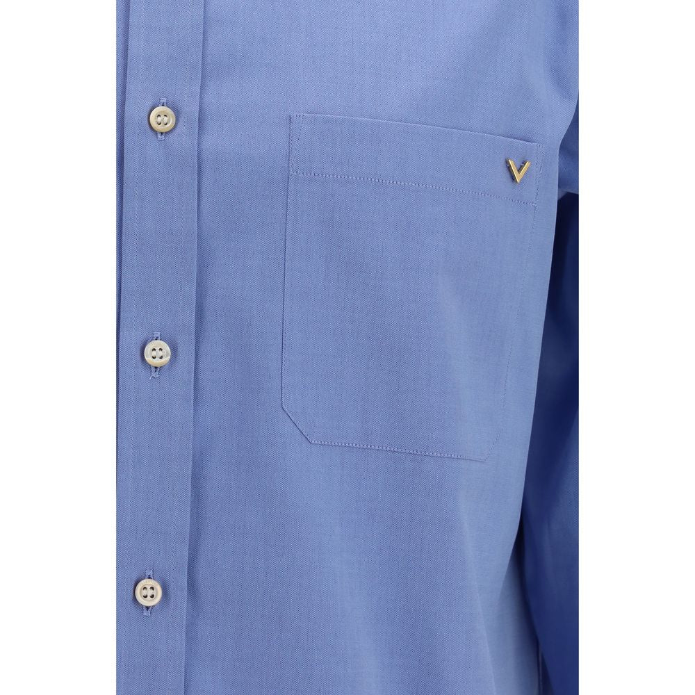 Shirt by Valentino Garavani for men in cotton blue & signature showcases a sleek silhouette, elegantly detailed with a sleek and for a sleek finish.