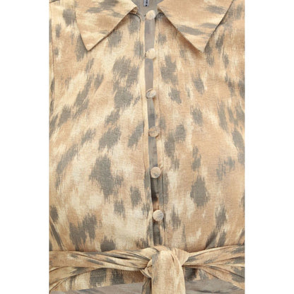 Blouse by Ganni for women in polyester & mesh beige presents a discerning silhouette, showcasing a sophisticated and for a truly discerning finish.