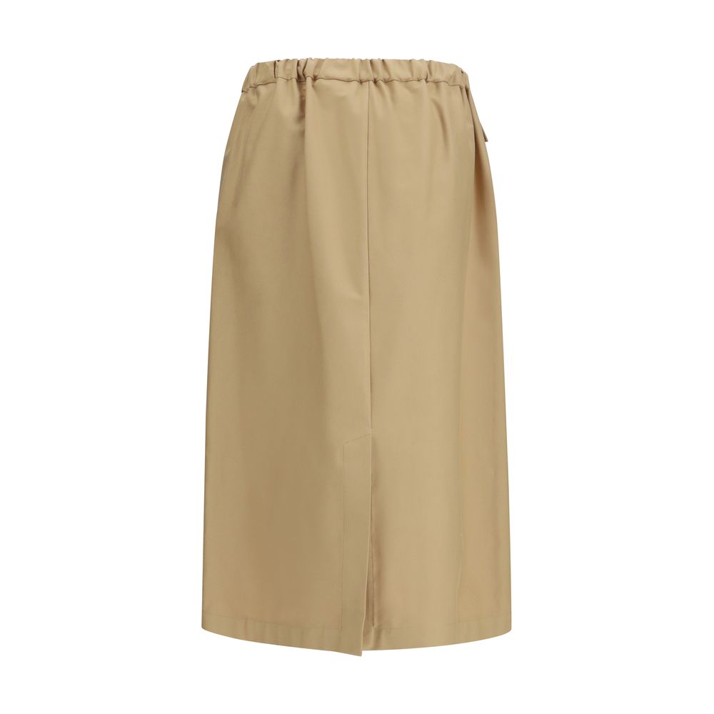 Skirt by Fabiana Filippi for women in stretch cotton beige & natural showcases a sultry silhouette, elegantly defined by its midi and the sophisticated sultry design of the Women's Stretch Cotton Midi Skirt.