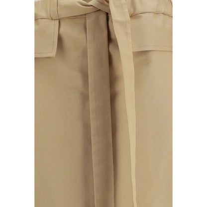 Skirt by Fabiana Filippi for women in stretch cotton beige & natural features a sublime silhouette, showcasing the sublime design of the Women's Stretch Cotton Midi Skirt in a sophisticated midi.