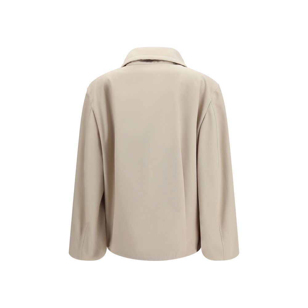 Overcoat by Lardini for women in cotton polyester beige features an satoral silhouette, showcasing a sophisticated high-neck neckline and satoral pockets for a premium, timeless look.