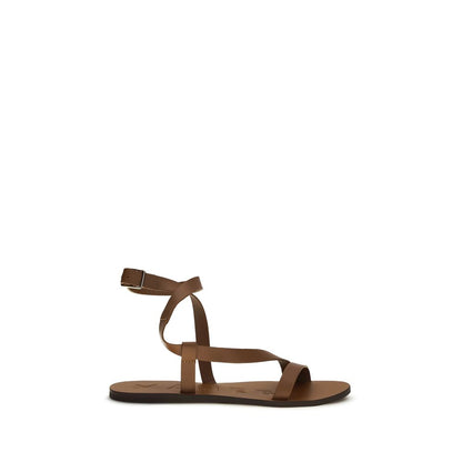 Flat Sandals by Manebi for women in bos taurus calf leather brown presents a sculptural silhouette, showcasing the Women's Bos Taurus Calf Leather Flat Sandals design with a sculptural flat and for a premium look.