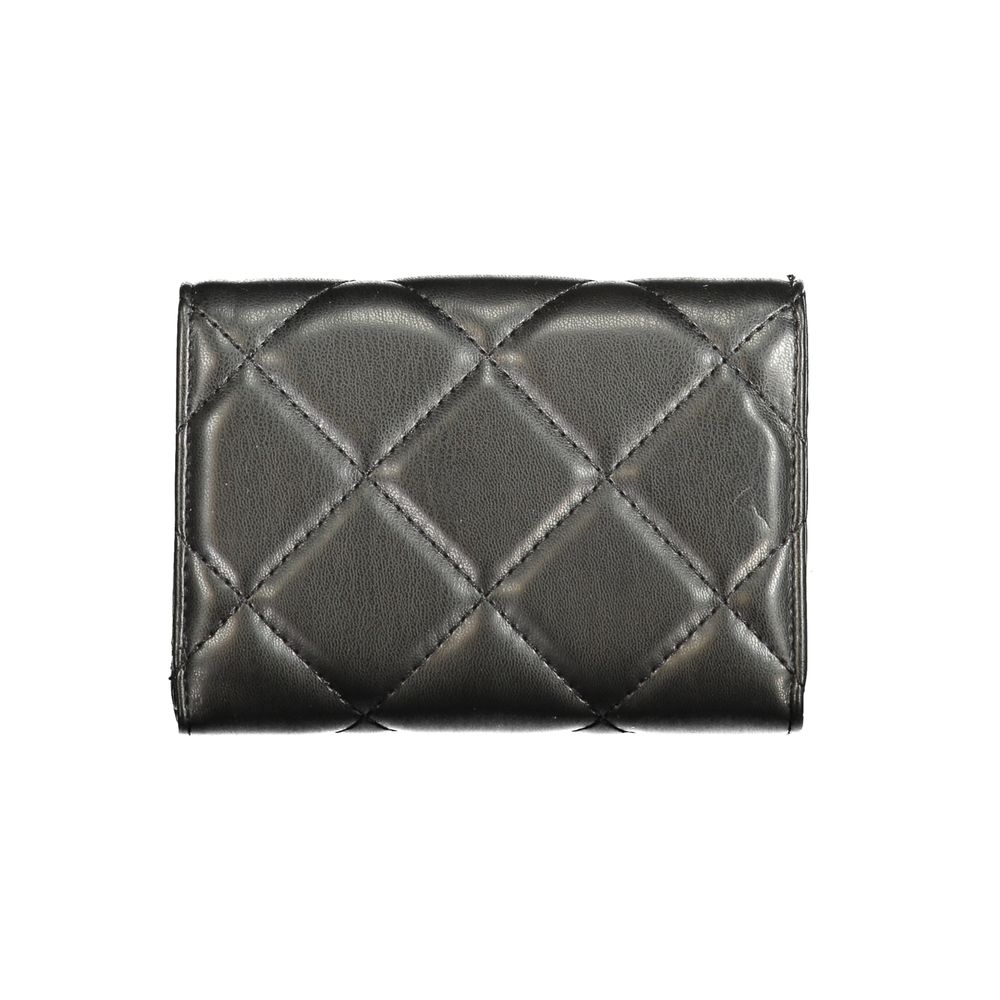 Wallet by Mario Valentino for women in polyurethane black showcases a discerning silhouette, artfully capturing the essence of Polyurethane Wallet with its functional coin-purse.