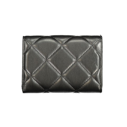 Wallet by Mario Valentino for women in polyurethane black showcases a discerning silhouette, artfully capturing the essence of Polyurethane Wallet with its functional coin-purse.