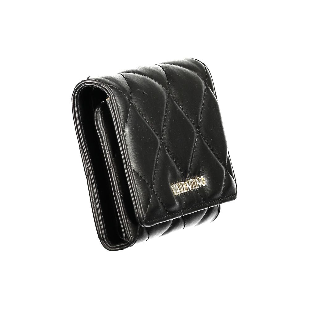 Wallet by Mario Valentino for women in polyurethane black showcases a refined silhouette, artfully detailed with the signature style of the Polyurethane Wallet and functional coin-purse.