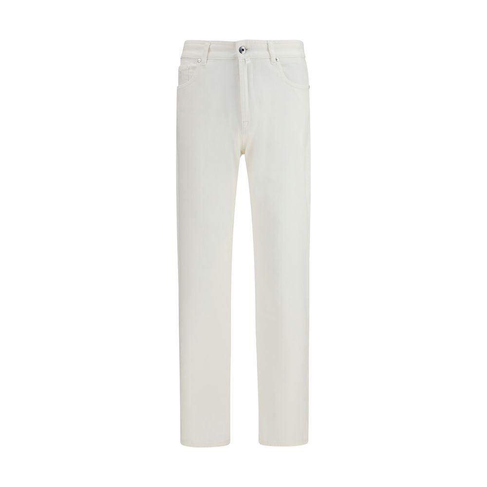 Jeans by MooRER for men in stretch denim cotton white features a polished silhouette with a polished straight-leg & regular-fit, reaching a polished long and finished with a polished .