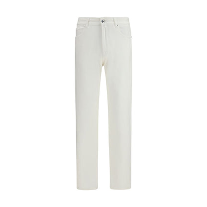 Jeans by MooRER for men in stretch denim cotton white features a polished silhouette with a polished straight-leg & regular-fit, reaching a polished long and finished with a polished .