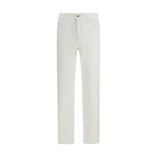 Jeans by MooRER for men in stretch denim cotton white features a polished silhouette with a polished straight-leg & regular-fit, reaching a polished long and finished with a polished .