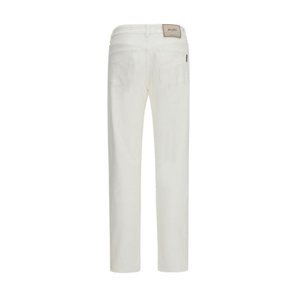 Jeans by MooRER for men in stretch denim cotton white presents a tailored silhouette, showcasing a tailored straight-leg & regular-fit and long cut with a refined for a truly tailored aesthetic.