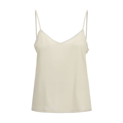 Blouse by Fabiana Filippi for women in silk acetate beige & natural showcases a sharp silhouette, elegantly detailed with a sharp and sharp sleeveless.