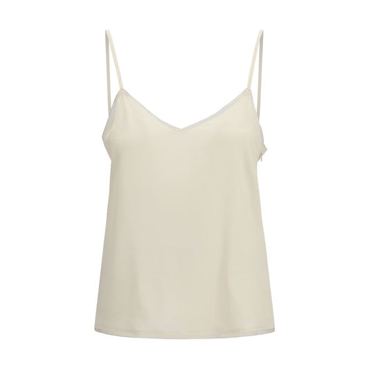 Blouse by Fabiana Filippi for women in silk acetate beige & natural showcases a sharp silhouette, elegantly detailed with a sharp and sharp sleeveless.