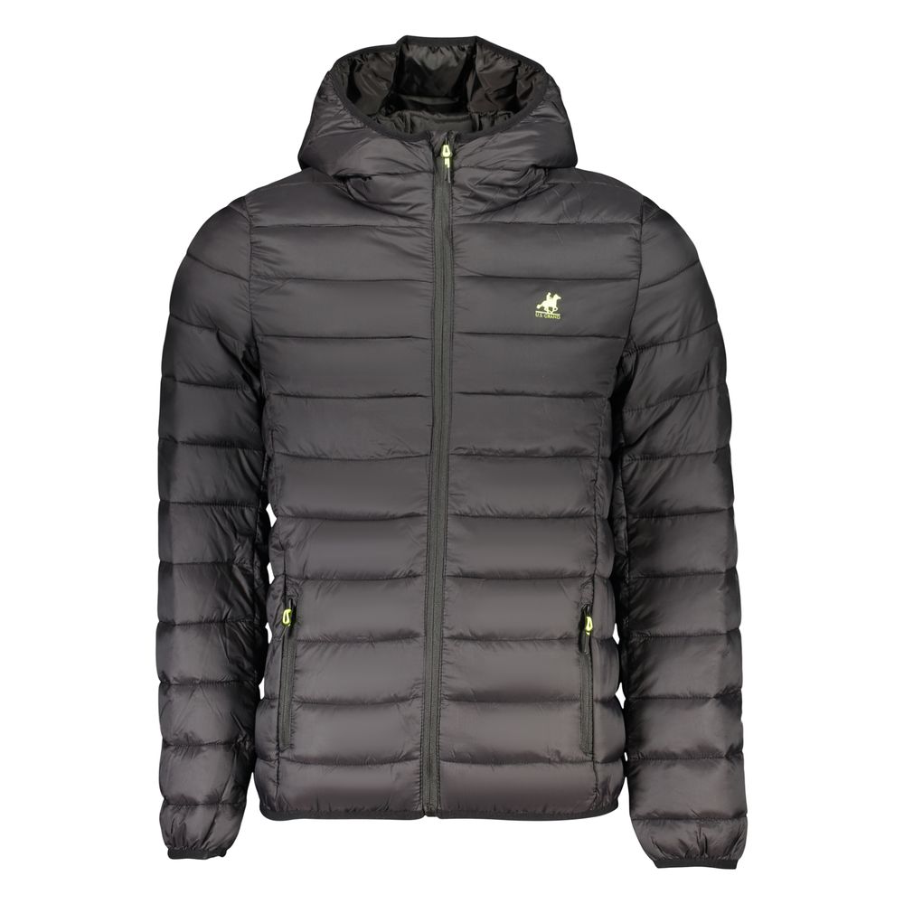 Hooded Windbreaker Jacket by U.S. Grand Polo for men in polyamide & polyester black & print features an stylish silhouette, showcasing a sophisticated hooded neckline and performance-driven lightweight, pockets, hooded & windproof for a premium, stylish look.