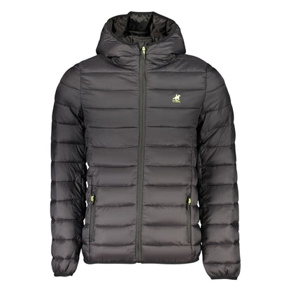 Hooded Windbreaker Jacket by U.S. Grand Polo for men in polyamide & polyester black & print features an stylish silhouette, showcasing a sophisticated hooded neckline and performance-driven lightweight, pockets, hooded & windproof for a premium, stylish look.