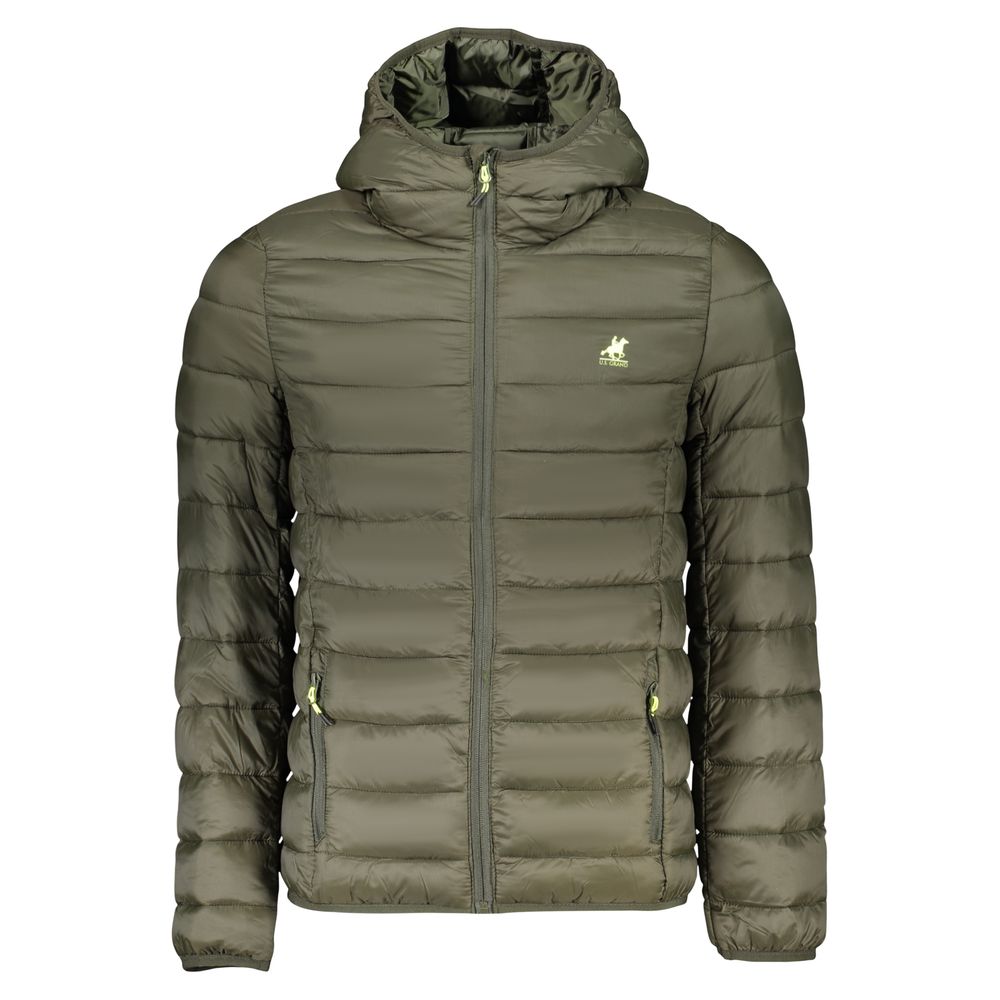Hooded Windbreaker Jacket by U.S. Grand Polo for men in poly cotton black, green & print presents a resilient silhouette, artfully detailed with a sophisticated hooded neckline and functional pockets, hooded & windproof for a resilient finish.