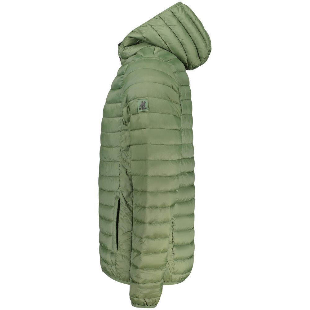 Hooded Windbreaker Jacket by U.S. Grand Polo for men in organic cotton & polyamide polyester blue & green presents a resilient silhouette, artfully detailed with a sophisticated and functional lightweight, pockets, hooded & windproof for a resilient finish.