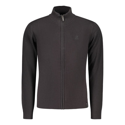 Cardigan by U.S. Grand Polo for men in cotton black & signature features a dramatic silhouette, showcasing a sophisticated and dramatic detail for a timeless, premium look.
