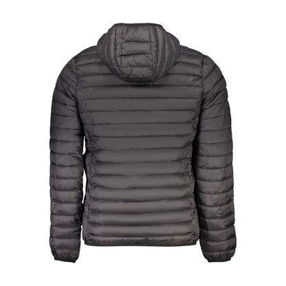 Hooded Windbreaker Jacket by U.S. Grand Polo for men in polyamide & polyester black presents a resilient silhouette, artfully detailed with a sophisticated and functional pockets, hooded & windproof for a resilient finish.