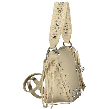 This Handbag by Desigual for women in polyurethane and beige presents a sculptural silhouette featuring a secure , ample , and versatile for a sculptural finish.