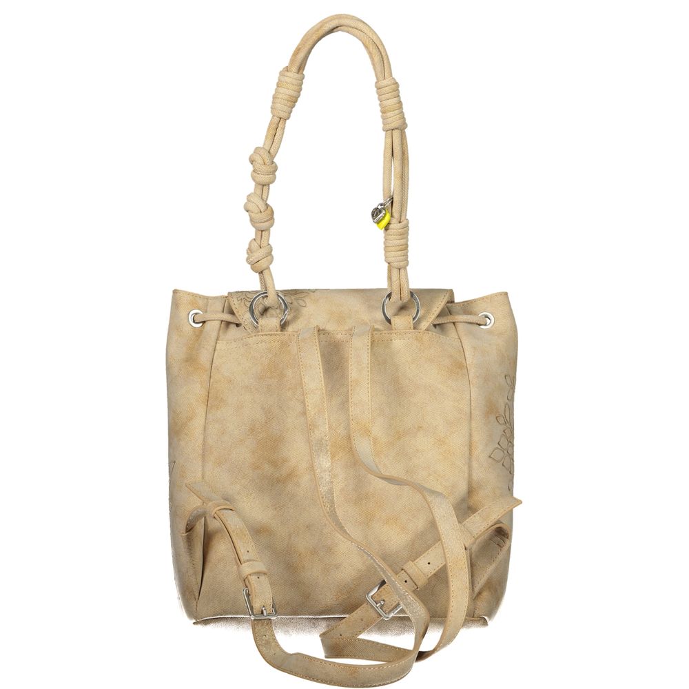 Backpack by Desigual for women in polyurethane beige showcases a stately City Polyurethane Backpack design, featuring a secure with stately and versatile backpack-strap.
